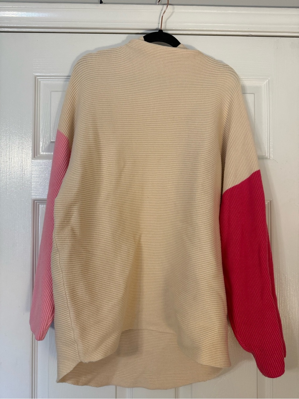 THML Colorblock Crewneck Sweater in Cream and Pink Tones